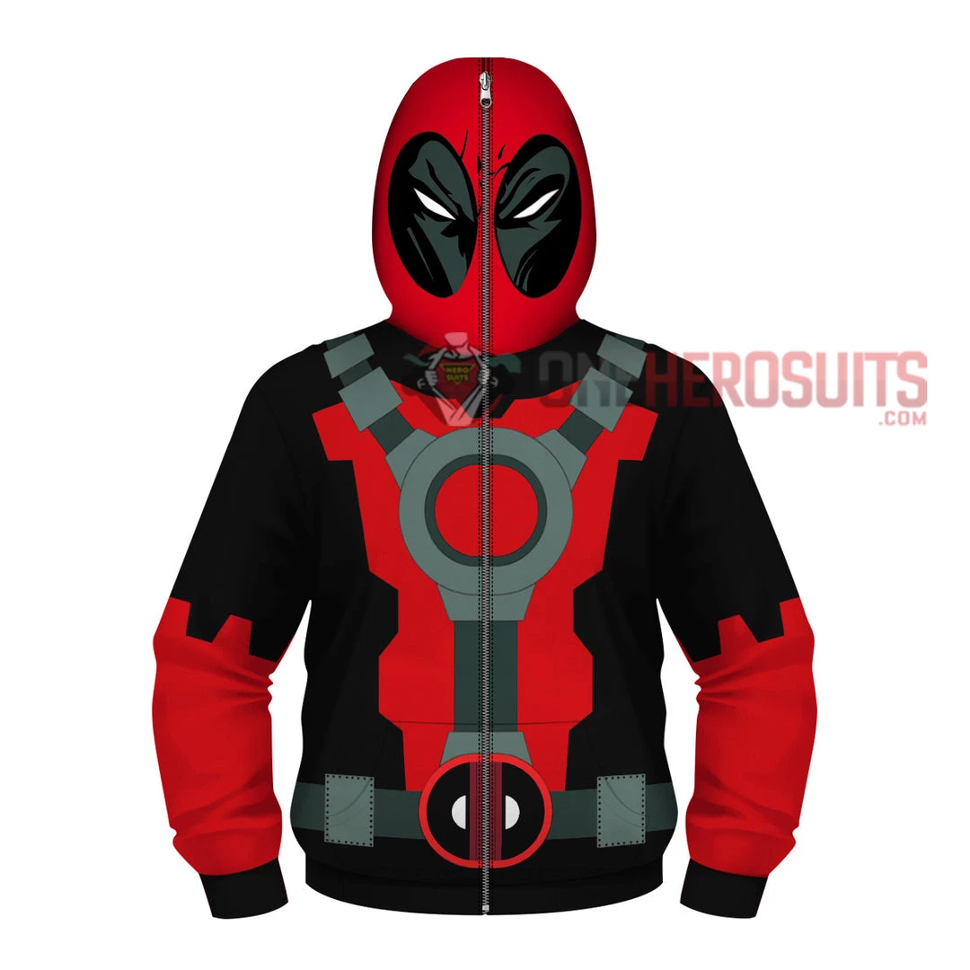 OneHeroSuits Kids Cosplay Kids Deadpool Creative 3D Printed Zip Hoodie 2 OneHeroSuits Kids Cosplay Kids Deadpool Creative 3D Printed Zip Hoodie