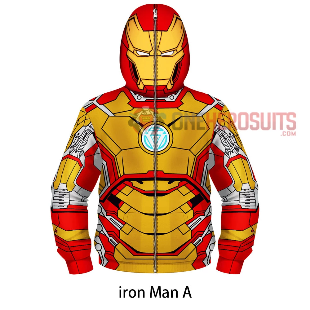 OneHeroSuits Kids Cosplay Kids Iron Man Creative 3D Printed Zip Hoodie 2 OneHeroSuits Kids Cosplay Kids Iron Man Creative 3D Printed Zip Hoodie