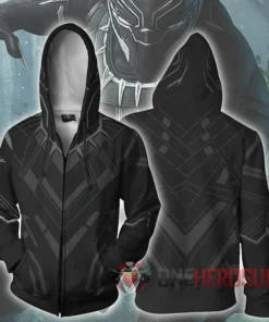 OneHeroSuits Black Panther Hoodies T Challa Printed Zip-Up Creative Printed Zip-Up Hooded Sweatshirt