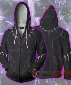 OneHeroSuits Black Panther Hoodies T Challa Printed Zip-Up Creative Printed Zip-Up Hooded Sweatshirt