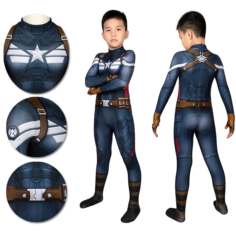 OneHeroSuits Captain America Suits For Kids Detail Printed Cosplay Costume For Halloween 1 OneHeroSuits Captain America Suits For Kids Detail Printed Cosplay Costume For Halloween