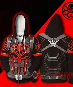 OneHeroSuits Captain America Hydra Hoodie Creative Printed Zip-Up Hooded Sweatshirt Cozy Hoodies