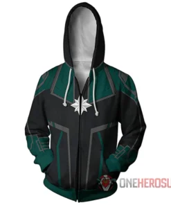 OneHeroSuits Cozy Hoodies Captain Marvel Hoodies HQ Printed Creative Printed Zip-Up Hooded Sweatshirt