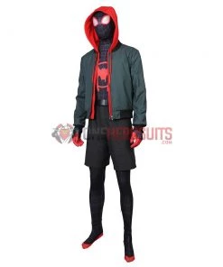 OneHeroSuits Miles Morales Cosplay Costumes Spider Man Into The Spider Verse Miles Green Coat