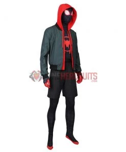 OneHeroSuits Miles Morales Cosplay Costumes Spider Man Into The Spider Verse Miles Green Coat