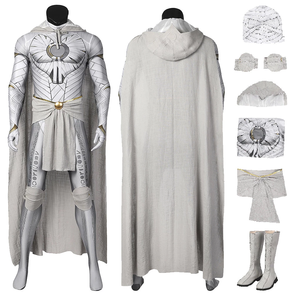 OneHeroSuits Moon Knight Cosplay Costumes White Spandex Bodysuit With Cloak 1 OneHeroSuits Moon Knight Cosplay Costumes White Spandex Bodysuit With Cloak