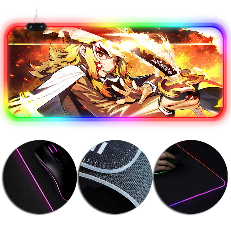OneHeroSuits RGB Lighting X-Large Mousepad Demon Slayer Flame Pillar Kyojuro Rengoku Creative Printed 1 OneHeroSuits RGB Lighting X-Large Mousepad Demon Slayer Flame Pillar Kyojuro Rengoku Creative Printed