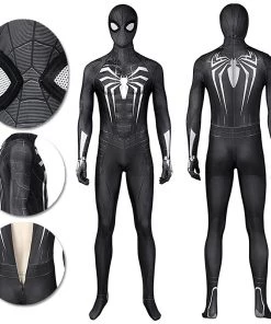 OneHeroSuits Spider Man Miles Morales PS5 Cosplay Suit Symbiote Black Spandex Bodysuit