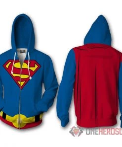 OneHeroSuits Superman Hoodie Clark Kent Blue Creative Printed Zip-Up Hooded Sweatshirt Cozy Hoodies
