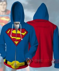 OneHeroSuits Superman Hoodie Clark Kent Blue Creative Printed Zip-Up Hooded Sweatshirt Cozy Hoodies