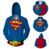 OneHeroSuits Superman Hoodie Clark Kent Blue Creative Printed Zip-Up Hooded Sweatshirt Cozy Hoodies