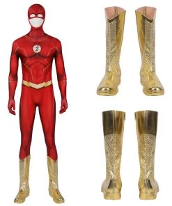 OneHeroSuits The Flash S8 Spandex Bodysuit Version Gold Boots Costumes