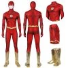 OneHeroSuits Costumes The Flash S8 Spandex Cosplay Bodysuit With Gold Boots