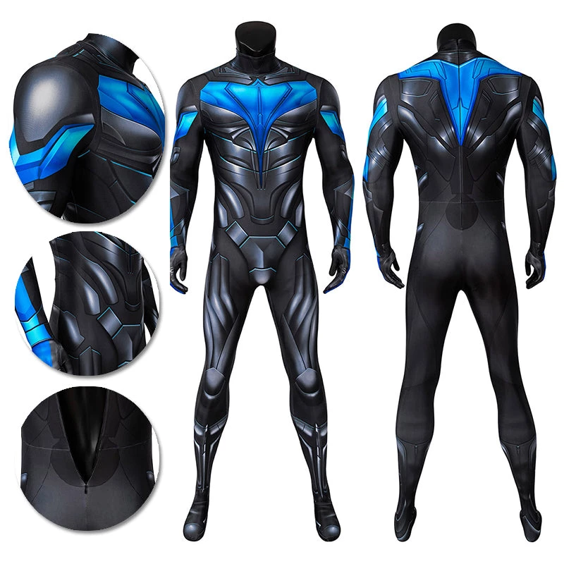 OneHeroSuits Titans Nightwing Cosplay Costume Detail Printed Spandex Suit Expert-level Cosplay Bodysuit & Zentai 1 OneHeroSuits Titans Nightwing Cosplay Costume Detail Printed Spandex Suit Expert-level Cosplay Bodysuit & Zentai