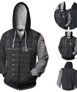 OneHeroSuits Winter Soldier Hoodie Creative Printed Zip-Up Hooded Sweatshirt Cozy Hoodies