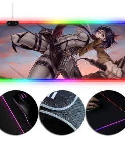 OneHeroSuits RGB Gaming Mouse Pad Extra Large Attack On Titan Mikasa Ackerman Fighting
