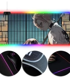 OneHeroSuits RGB LED Gaming Extended Mouse Pad Demon Slayer Wind Pillar Sanemi Shinazugawa Printing