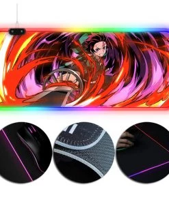 OneHeroSuits Demon Slayer Tanjiro Flame Breathing Printed RGB Gaming Mouse Pad Extra Large