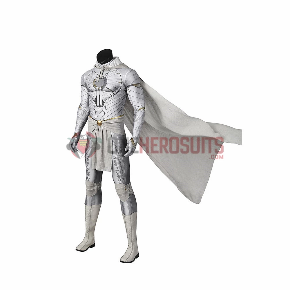 OneHeroSuits Moon Knight Cosplay Costumes White Spandex Bodysuit With Cloak 2 OneHeroSuits Moon Knight Cosplay Costumes White Spandex Bodysuit With Cloak