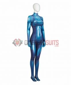 OneHeroSuits Costumes Metroid Cosplay Costume Samus Aran Blue Jumpsuits